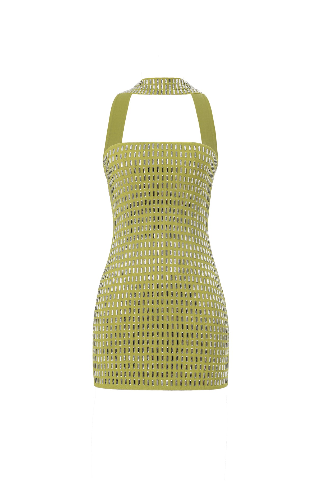 Perlina Mini Dress - Halter Neckline - Sleeveless - Diamond Pattern - Fitted Silhouette - High-Quality Materials