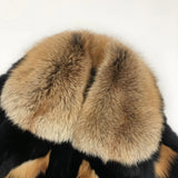 Luxury Fox Fur Jacket with Big Collar – Black & Golden-Brown