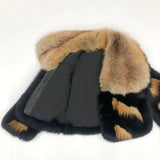 Luxury Fox Fur Jacket with Big Collar – Black & Golden-Brown