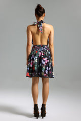 Tinsley Floral Mini Dress - Halter Neckline - Smocked Bodice - Flared Skirt - Vibrant Print