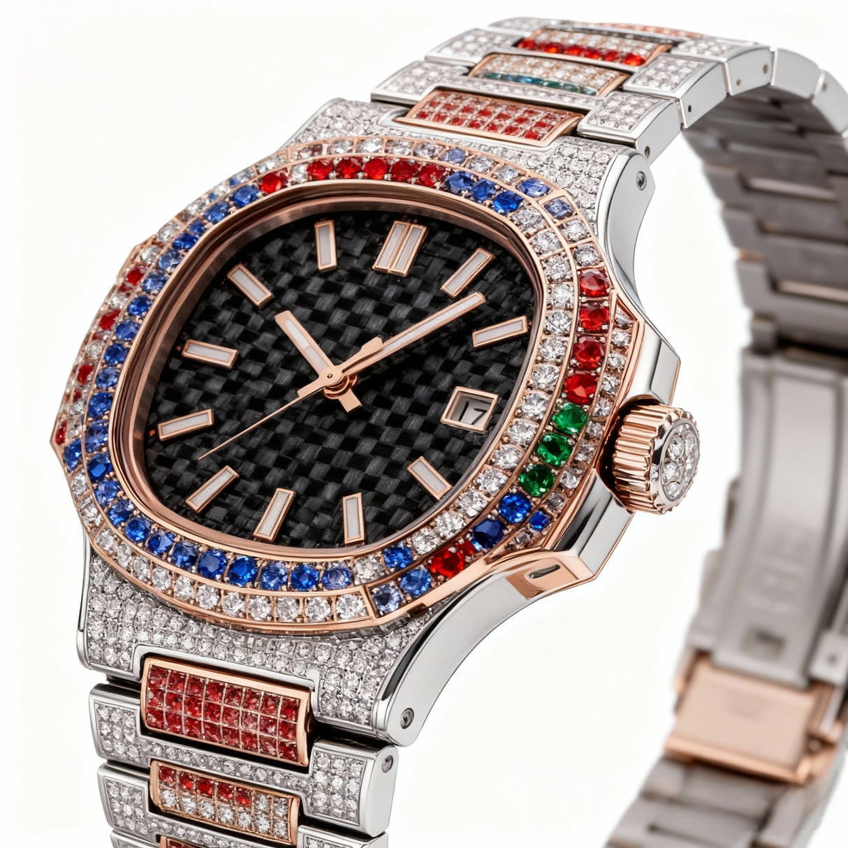Van Hoef Square Case - Iced-Out Look - VVS Moissanite-Style Shine