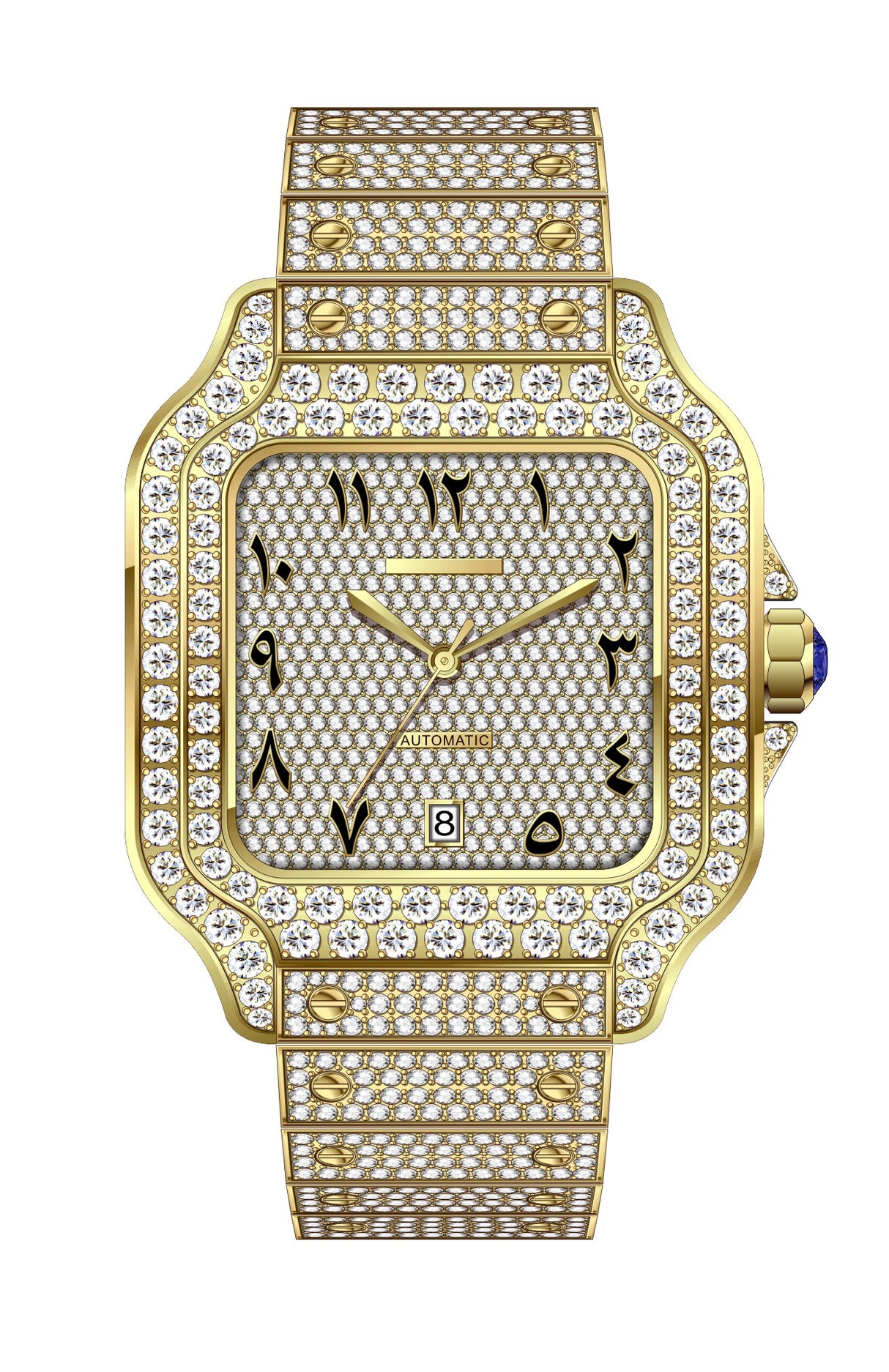 Gold watch with diamond accents on a white background