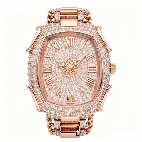Elena Van Hoef Rose Gold Tonneau Iced-Out Moissanite Watch