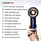LANSAM PRO hair dryer with features listed on a white background