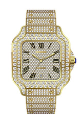 Moissanite Watch Luxury gold watch with diamond accents on a white background