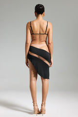 Flora Midi Dress - Halter Neckline - Sheer Paneling - Asymmetric Hem - Mesh Detailing - Comfortable Fit