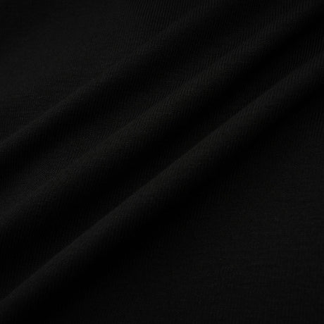 A black sleeveless top with an open front design and gathered fabric details
