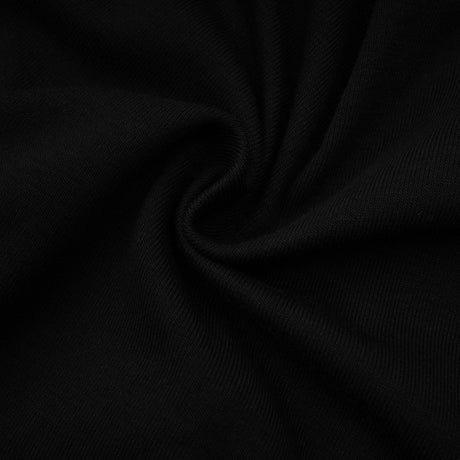 A black sleeveless top with an open front design and gathered fabric details