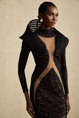 A black structured maxi dress with a fishtail hem and split detail named Inès