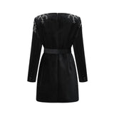 A black velvet mini dress with crystal embellishments called Emilie