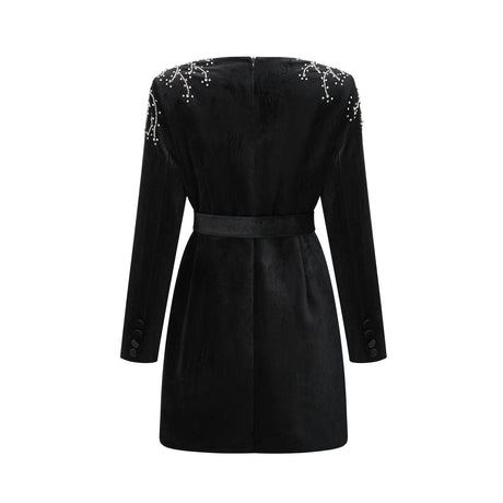 A black velvet mini dress with crystal embellishments called Emilie