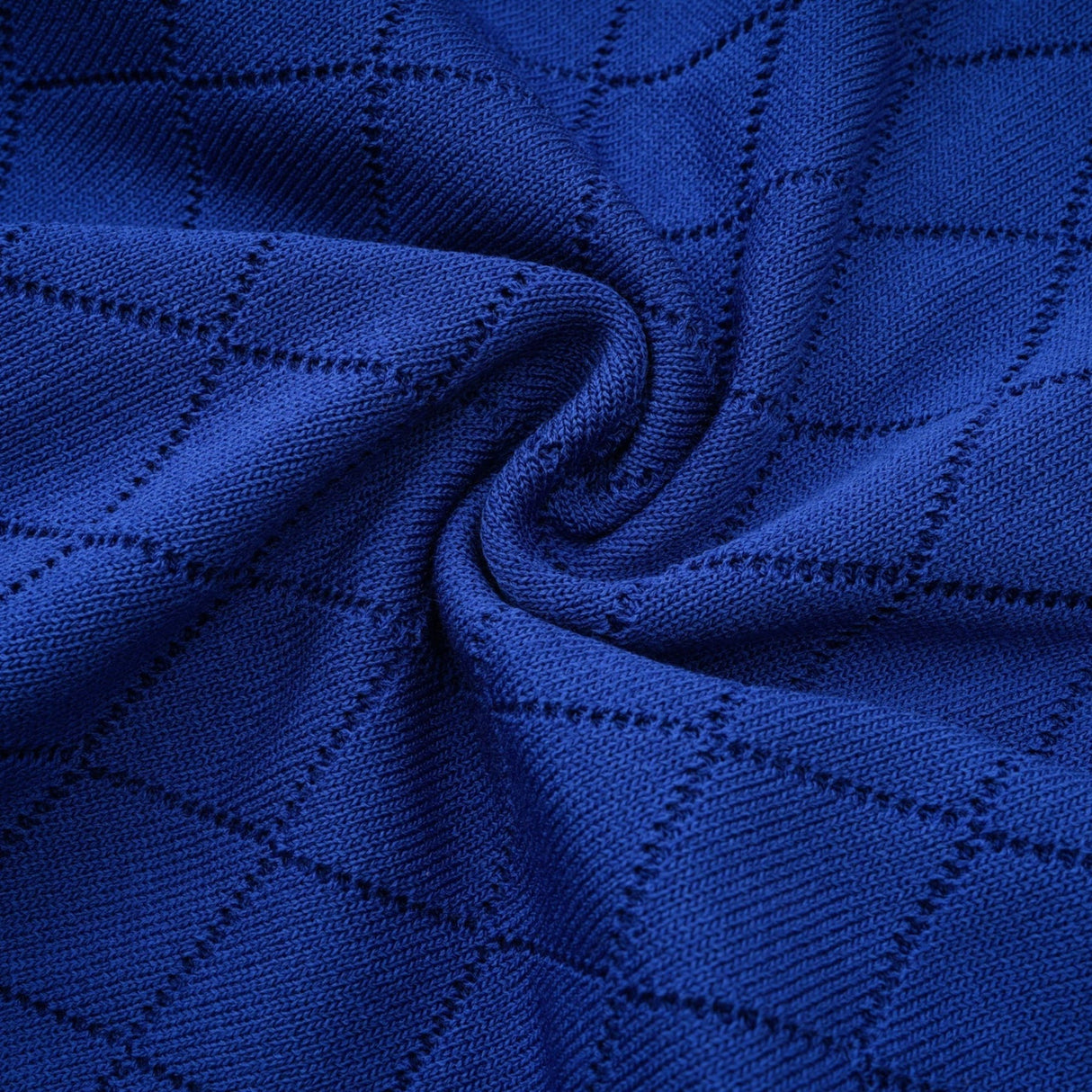 A blue knitted matching set featuring a top and skirt with button details The top has a fitted silhouette while the skirt is slightly flared Both pieces have a ribbed texture and coordinating button accents