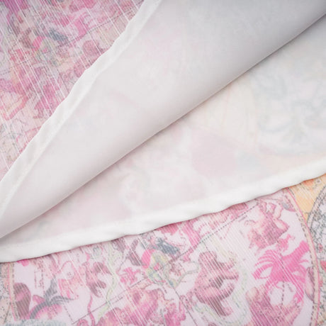 A cherry pink matching set featuring a patterned shirt and skirt with a floral or fruit print design