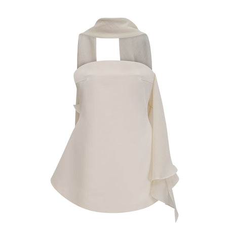 A flared mini dress with ribbon design details called Danae featuring a short hemline and likely a fitted bodice that flares out towards the bottom
