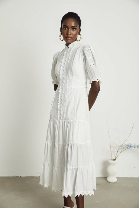 A floral lace midi dress with embroidered flowers Coline brand
