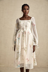 A floral print midi dress with a square neckline named Anne