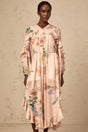 A floral print midi dress with ruffled trim details named Patricia