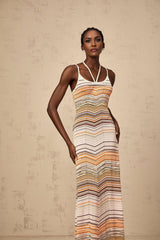 A long knit maxi dress with colorful vertical stripes by Chloe