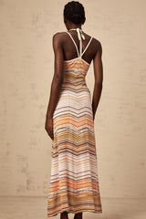 A long knit maxi dress with multicolored horizontal stripes by Chloe