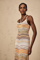 A long maxi dress with colorful horizontal stripes in a knit fabric by Chloé