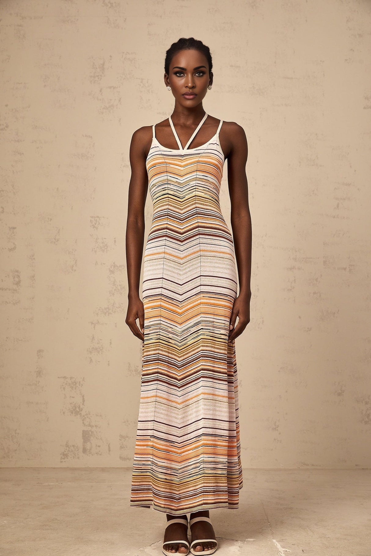 A long maxi dress with colorful horizontal stripes in a knit fabric by Chloé