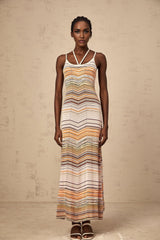 A long maxi dress with colorful horizontal stripes in a knit fabric by Chloé