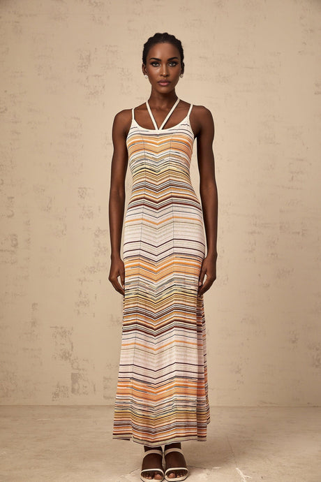 A long maxi dress with colorful horizontal stripes in a knit fabric by Chloé