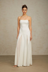 A long white maxi dress with tulle panelling details named Nathalie