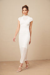 A midi dress with horizontal stripes made of tulle fabric named Josephine