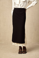 A midi skirt with colorblocked panels in different shades featuring a panelled design and falling to mid calf length