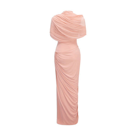 A pink asymmetric maxi dress with pleated details named Catherine
