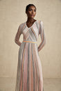 A pink metallic pleated midi dress with a feminine silhouette named Mathilde