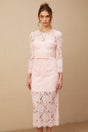A pink midi dress with floral embroidery and lace detailing featuring embellishments and a delicate Elisabetta design