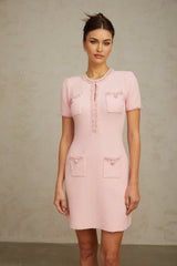 A pink mini dress with a knit texture and beaded embellishments called Eugenie