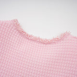 A pink mini dress with a knit texture and beaded embellishments named Eugenie