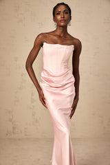A pink offshoulder maxi dress with a flowing silhouette named Aurore