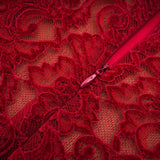 A red decorated midi dress named Belle with matching gloves