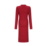 A red knitted midi dress with embellishments named Faustine featuring a form fitting silhouette and textured details