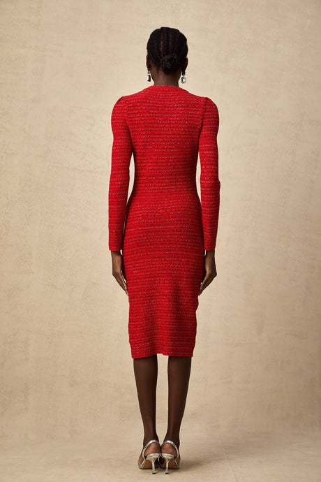 A red knitted midi dress with embellishments named Faustine