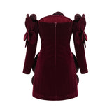 A red mini dress with floral applique details named Azura