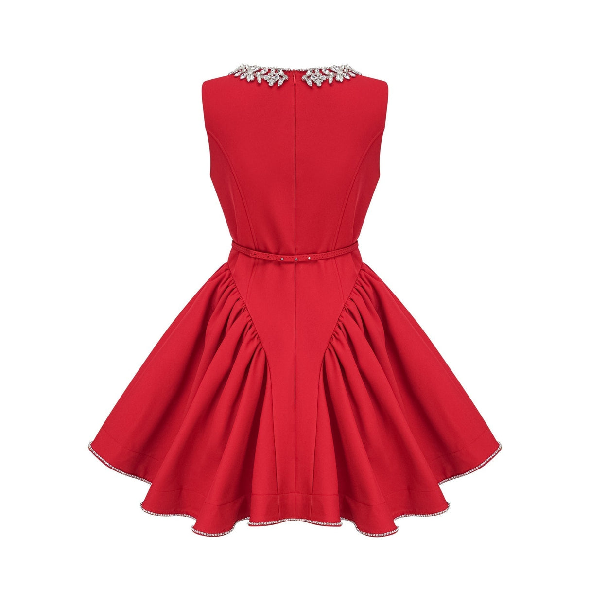 A red mini dress with pleated details and embellishments named Leonie