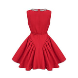 A red mini dress with pleated details and embellishments named Leonie