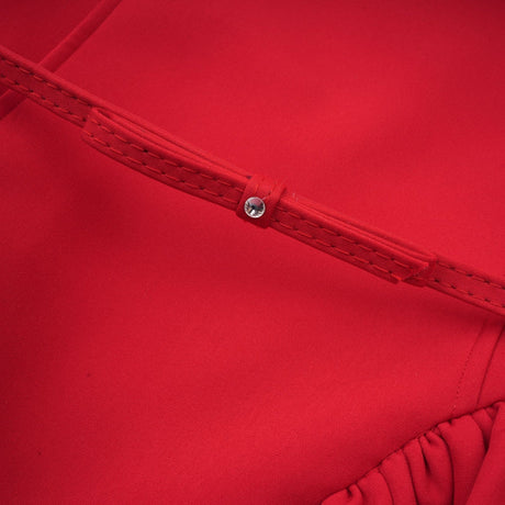 A red mini dress with pleats and embellishments named Leonie