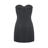 A short black mini dress with crystal embellishments named Emmeline