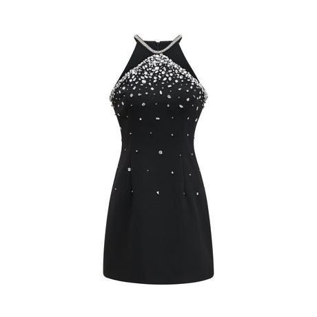 A short black mini dress with decorative embellishments called Xanthea