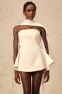 A short flared mini dress with ribbon design details named Danae in a vibrant color
