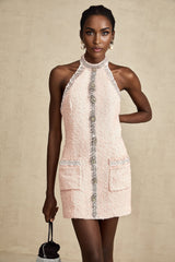 A short halterneck mini dress with crystal embellishments named Louise