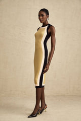 A sleeveless knitted midi dress with contrasting colors named Lena