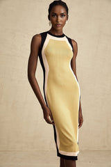 A sleeveless knitted midi dress with contrasting colors named Lena