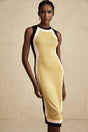 A sleeveless knitted midi dress with contrasting colors named Lena